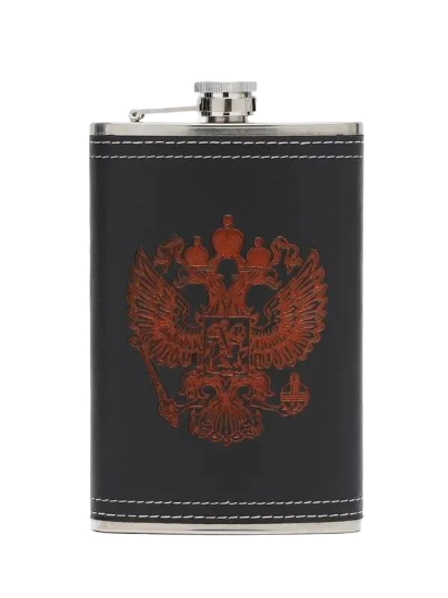 Изображение Фляжка в кожаной оплетке с гербом 590 мл
