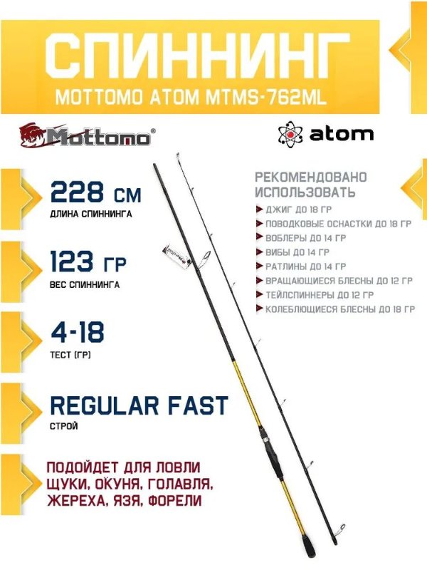 Изображение Спиннинг Mottomo Atom 2.28м 4-18г