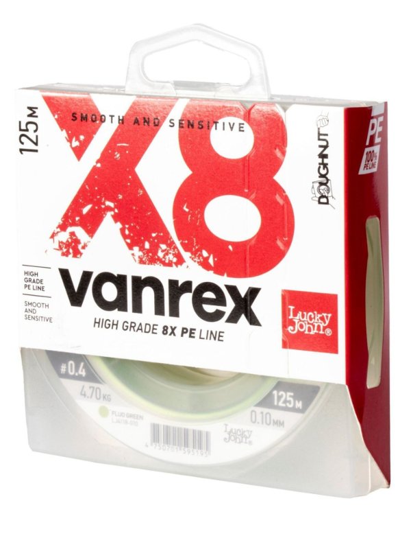 Изображение Плетеный шнур 8x Lucky John Vanrex 125м 0.12мм Fluo Green