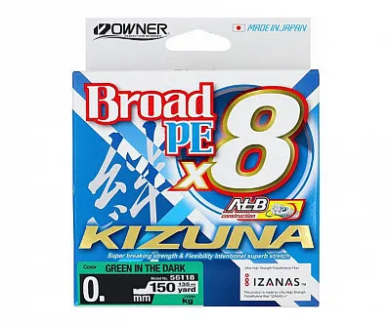 Изображение Плетеный шнур 8x Owner Kizuna 150м 0.12мм Green in the dark